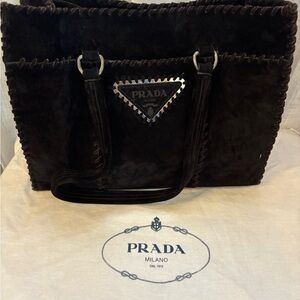 Prada Women's Dark Brown Suede Tote